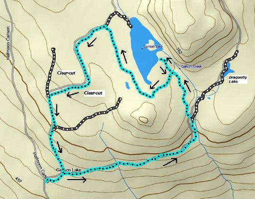 Carlson Lake route pictured in Mapsource